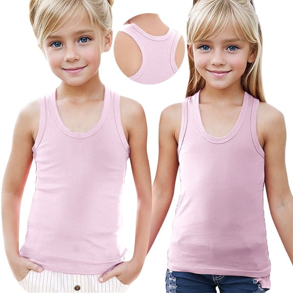 Spazoro Little Girls Tank Tops Undershirts, Summer Solid Breathable 100%Cotton Sleeveless Camisole for Kids Girls Boys Pink Size 4 T
