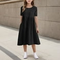 thumbnail image 1 of Spazoro Little and Big Girls A-line Dresses, Comfortable Short Sleeve Solid Color Round Neck Casual Dresses for Girls Black Size 11-12T, 1 of 7