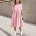thumbnail image 1 of Spazoro Little and Big Girls A-line Dresses, Solid Color Round Neck Short Sleeve Comfortable Casual Dresses for Girls Pink Size 13-14T, 1 of 7