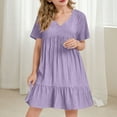 thumbnail image 1 of Spazoro Little and Big Girls A-line Dresses, Solid Color V-Neck Comfortable Short Sleeve Casual Dresses for Girls Purple Size 13-14T, 1 of 7