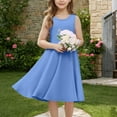 thumbnail image 1 of Spazoro Little and Big Girls Dresses, Round Neck Solid Color Waist Cinched Sleeveless Stretchy Dresses for Girls Blue Size 9 T, 1 of 9