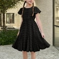 thumbnail image 1 of Spazoro Little and Big Girls Dresses, Ruffle Sleeve Solid Color Waist Cinched Round Neck Casual Dresses for Girls Black Size 9-10T, 1 of 9