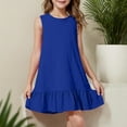 thumbnail image 1 of Spazoro Little and Big Girls Dresses, Solid Color Comfortable Round Neck Sleeveless Casual Dresses for Girls Blue Size 3 T, 1 of 9