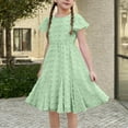 thumbnail image 1 of Spazoro Little and Big Girls Dresses, Solid Color Round Neck Waist Cinched Ruffle Sleeve Casual Dresses for Girls Green Size 4-5T, 1 of 9