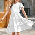 thumbnail image 1 of Spazoro Little and Big Girls Dresses, Solid Color Waist Cinched Round Neck Ruffle Sleeve Casual Dresses for Girls White Size 9-10T, 1 of 9