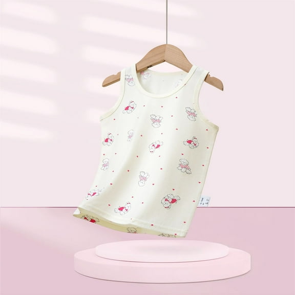 Spazoro Little and Big Girls Tank Tops Undershirts, Breathable 100%Cotton Cute Animal Summer Sleeveless Camisole for Kids Girls Boys White Size 7 T