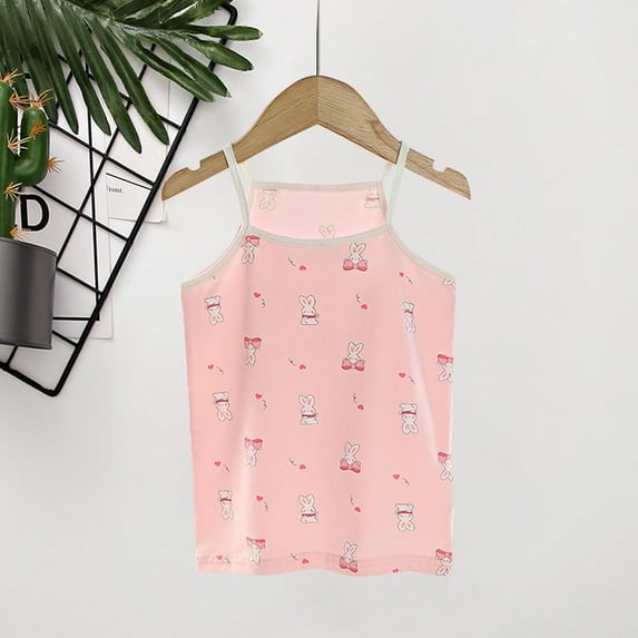 Spazoro Little and Big Girls Tank Tops Undershirts, Breathable 100%Cotton Cute Print Summer Sleeveless Camisole for Kids Girls Boys White Size 3 T