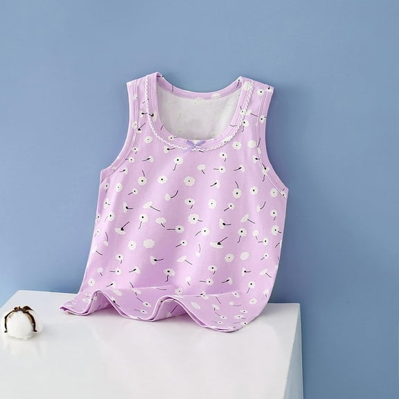 Spazoro Little and Big Girls Tank Tops Undershirts, Breathable 100%Cotton Sleeveless Cute Print Summer Camisole for Kids Girls Boys Purple Size 3 T