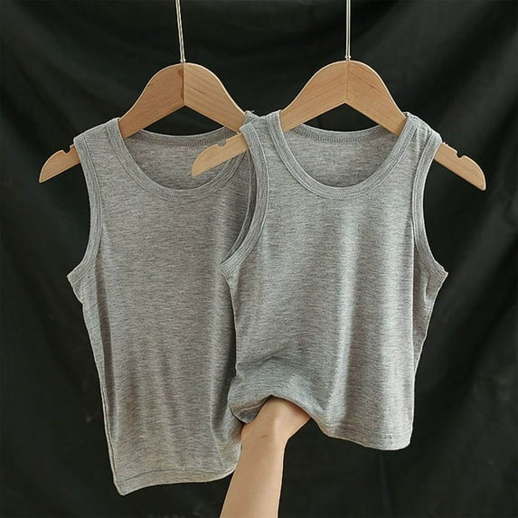Spazoro Little and Big Girls Tank Tops Undershirts, Breathable 100%Cotton Sleeveless Solid Summer 2PC Camisole for Kids Girls Boys Dark Gray Size 3 T