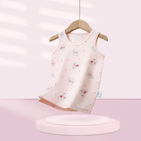 Spazoro Little and Big Girls Tank Tops Undershirts, Breathable 100%Cotton Sleeveless Summer Cute Animal Camisole for Kids Girls Boys Pink Size 9 T