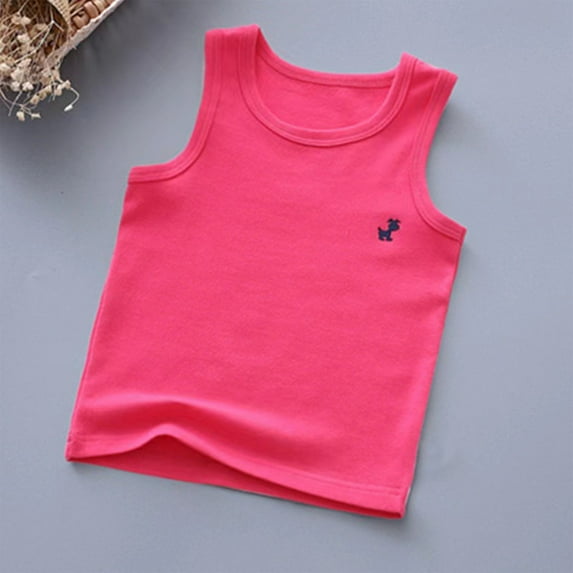 Spazoro Little and Big Girls Tank Tops Undershirts, Breathable 100%Cotton Summer Solid Sleeveless Camisole for Kids Girls Boys Hot Pink Size 2-3T