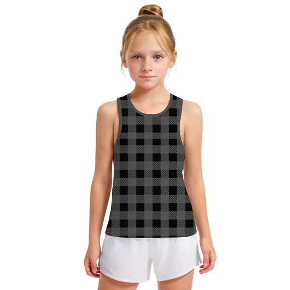 Spazoro Little and Big Girls Tank Tops Undershirts, Breathable Sleeveless Plaid Summer Camisole for Kids Girls Boys Dark Gray Size 10 T