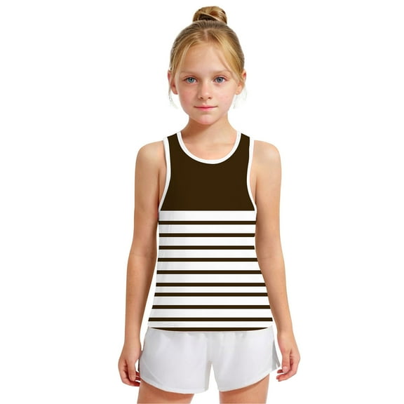 Spazoro Little and Big Girls Tank Tops Undershirts, Breathable Sleeveless Summer Striped Camisole for Kids Girls Boys Brown Size 6 T
