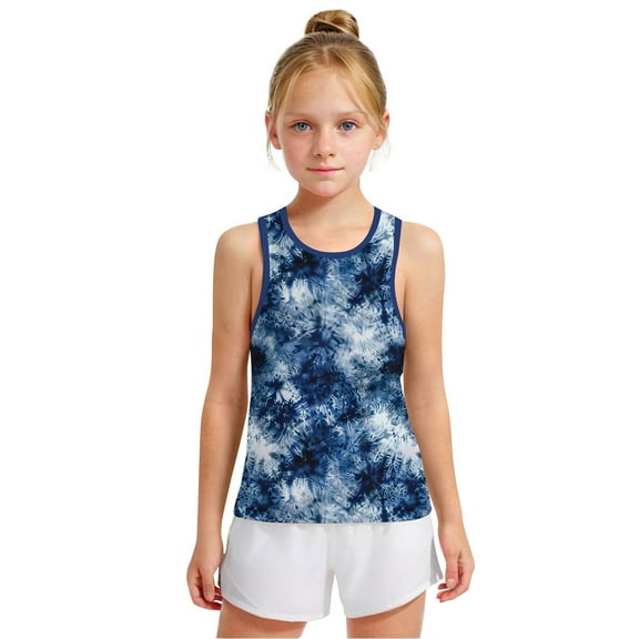 Spazoro Little and Big Girls Tank Tops Undershirts, Breathable Sleeveless Tie Dye Summer Camisole for Kids Girls Boys Blue Size 4 T
