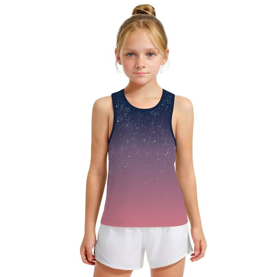 Spazoro Little and Big Girls Tank Tops Undershirts, Breathable Summer Gradient Color Sleeveless Camisole for Kids Girls Boys Purple Size 14 T