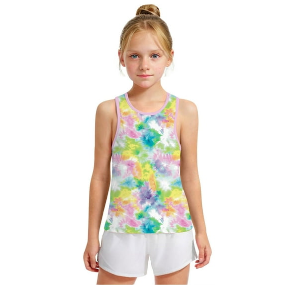 Spazoro Little and Big Girls Tank Tops Undershirts, Breathable Tie Dye Sleeveless Summer Camisole for Kids Girls Boys Multicolor Size 12 T