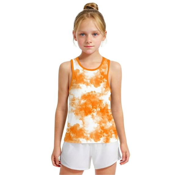 Spazoro Little and Big Girls Tank Tops Undershirts, Breathable Tie Dye Sleeveless Summer Camisole for Kids Girls Boys Orange Size 10 T