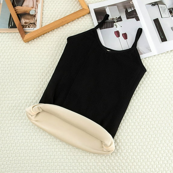 Spazoro Little and Big Girls Tank Tops Undershirts, Breathable with Thickened Fleece Solid Sleeveless Camisole for Kids Girls Boys Black Size 15-18T