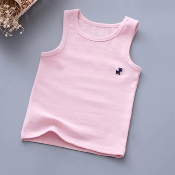 Spazoro Little and Big Girls Tank Tops Undershirts, Sleeveless Breathable 100%Cotton Summer Solid Camisole for Kids Girls Boys Pink Size 7-8T