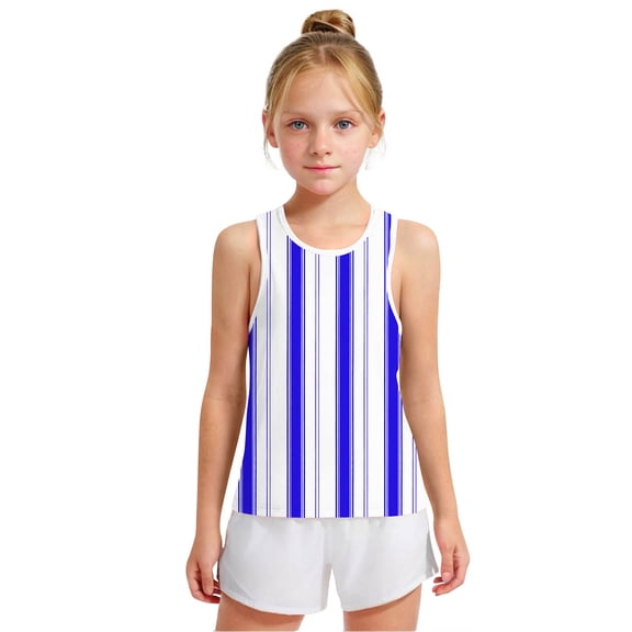 Spazoro Little and Big Girls Tank Tops Undershirts, Sleeveless Breathable Summer Striped Camisole for Kids Girls Boys Blue Size 4 T