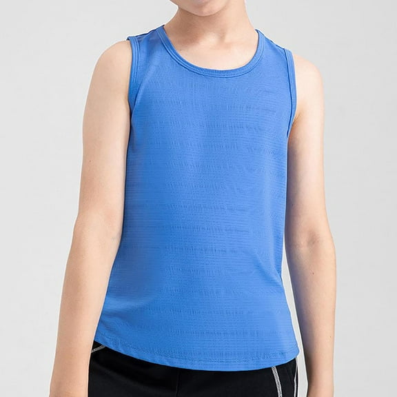 Spazoro Little and Big Girls Tank Tops Undershirts, Sleeveless Solid Summer Breathable Camisole for Kids Girls Boys Blue Size 4-5T