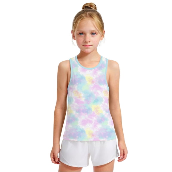 Spazoro Little and Big Girls Tank Tops Undershirts, Sleeveless Tie Dye Breathable Summer Camisole for Kids Girls Boys Multicolor Size 6 T