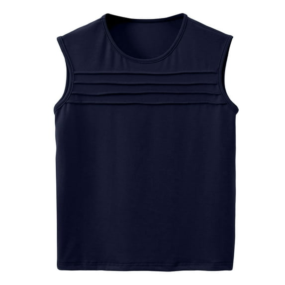 Spazoro Little and Big Girls Tank Tops Undershirts, Solid Front Pleated Sleeveless Breathable Summer Camisole for Kids Girls Boys Navy Size 11-12T