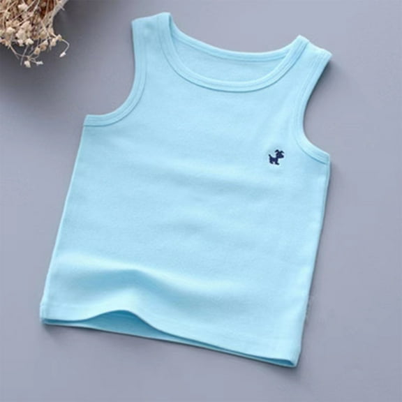 Spazoro Little and Big Girls Tank Tops Undershirts, Solid Summer Sleeveless Breathable 100%Cotton Camisole for Kids Girls Boys Light Blue Size 2-3T