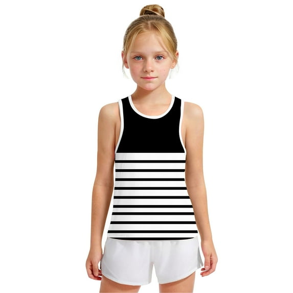 Spazoro Little and Big Girls Tank Tops Undershirts, Striped Breathable Summer Sleeveless Camisole for Kids Girls Boys Black Size 6 T
