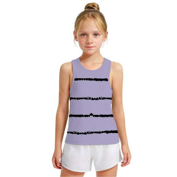 Spazoro Little and Big Girls Tank Tops Undershirts, Striped Breathable Summer Sleeveless Camisole for Kids Girls Boys Purple Size 3 T