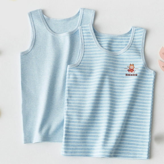 Spazoro Little and Big Girls Tank Tops Undershirts, Striped Sleeveless Breathable Summer 2PC Camisole for Kids Girls Boys Light Blue Size 2 T