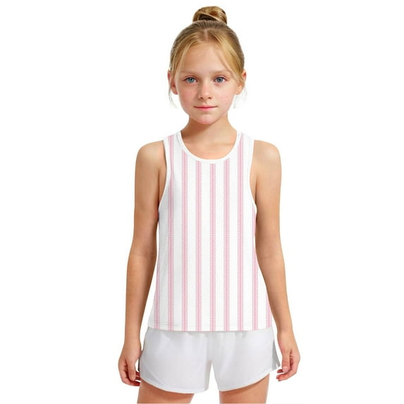 Spazoro Little and Big Girls Tank Tops Undershirts, Striped Sleeveless Breathable Summer Camisole for Kids Girls Boys Pink Size 12 T
