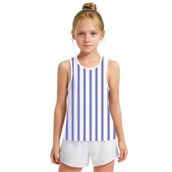 Spazoro Little and Big Girls Tank Tops Undershirts, Striped Summer Breathable Sleeveless Camisole for Kids Girls Boys Purple Size 8 T