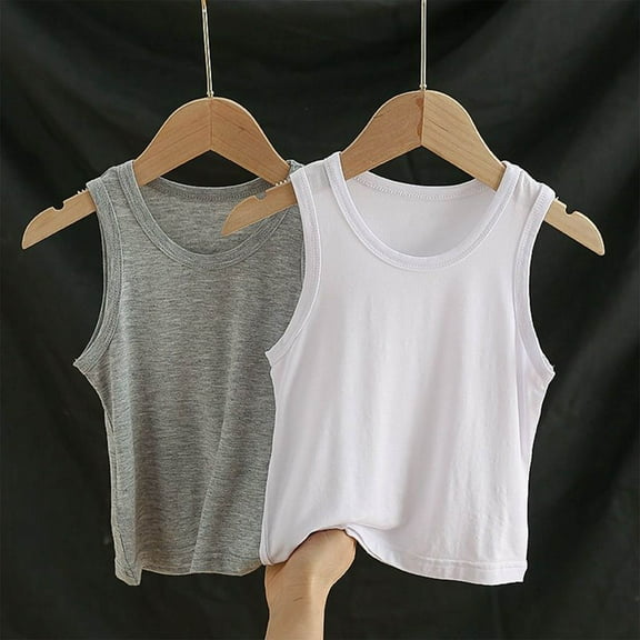 Spazoro Little and Big Girls Tank Tops Undershirts, Summer 2PC Solid Breathable 100%Cotton Sleeveless Camisole for Kids Girls Boys Gray Size 6 T
