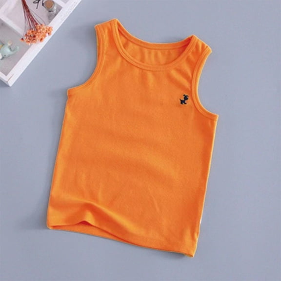 Spazoro Little and Big Girls Tank Tops Undershirts, Summer Breathable 100%Cotton Sleeveless Solid Camisole for Kids Girls Boys Orange Size 4-5T