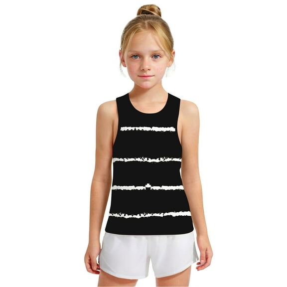 Spazoro Little and Big Girls Tank Tops Undershirts, Summer Breathable Sleeveless Striped Camisole for Kids Girls Boys Black Size 6 T