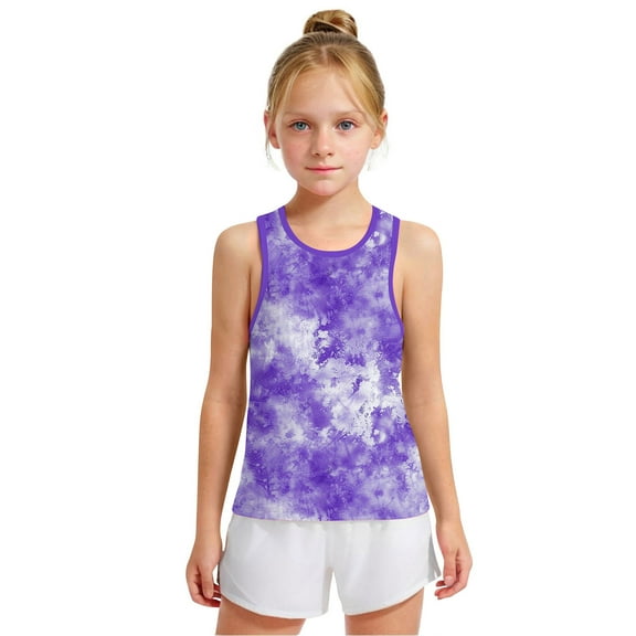 Spazoro Little and Big Girls Tank Tops Undershirts, Summer Breathable Sleeveless Tie Dye Camisole for Kids Girls Boys Purple Size 4 T