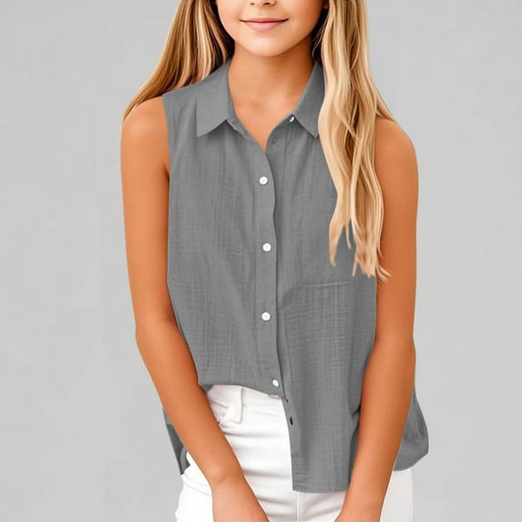 Spazoro Little and Big Girls Tank Tops Undershirts, Summer Breathable Solid Sleeveless Camisole for Kids Girls Boys Gray Size 9 T