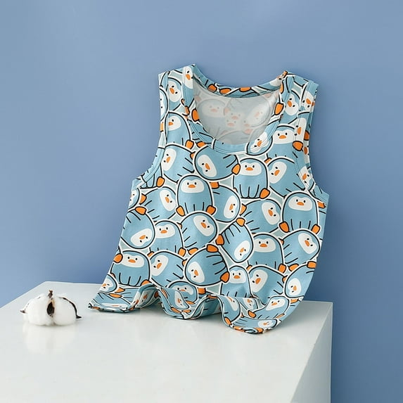 Spazoro Little and Big Girls Tank Tops Undershirts, Summer Cute Print Breathable 100%Cotton Sleeveless Camisole for Kids Girls Boys Blue Size 7 T