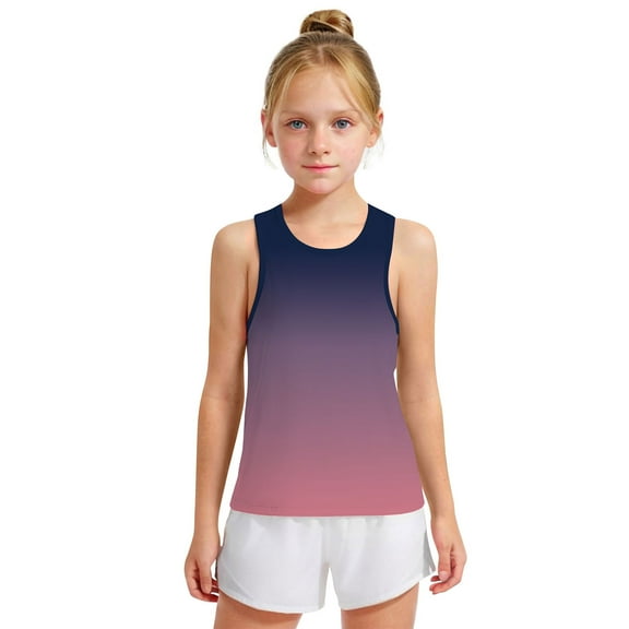 Spazoro Little and Big Girls Tank Tops Undershirts, Summer Gradient Color Sleeveless Breathable Camisole for Kids Girls Boys Purple Size 12 T