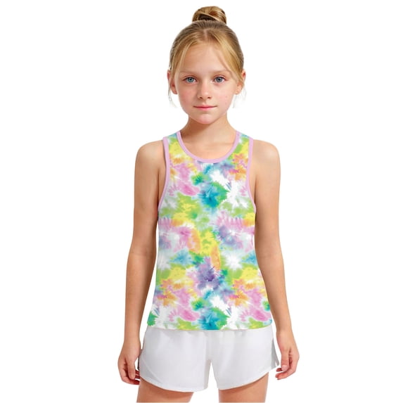 Spazoro Little and Big Girls Tank Tops Undershirts, Summer Sleeveless Breathable Tie Dye Camisole for Kids Girls Boys Multicolor Size 4 T