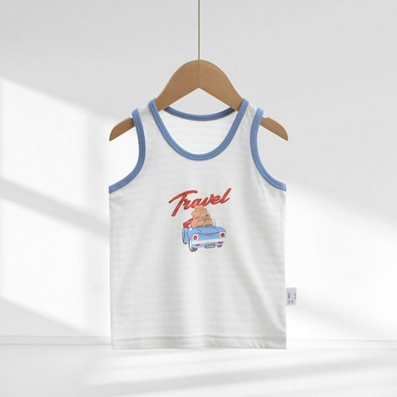 Spazoro Little and Big Girls Tank Tops Undershirts, Cute Print Summer Breathable 100%Cotton Sleeveless Camisole for Kids Girls Boys White Size 7 T