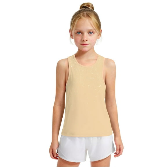 Spazoro Little and Big Girls Tank Tops Undershirts, Summer Sleeveless Solid Breathable Camisole for Kids Girls Boys Beige Size 10 T