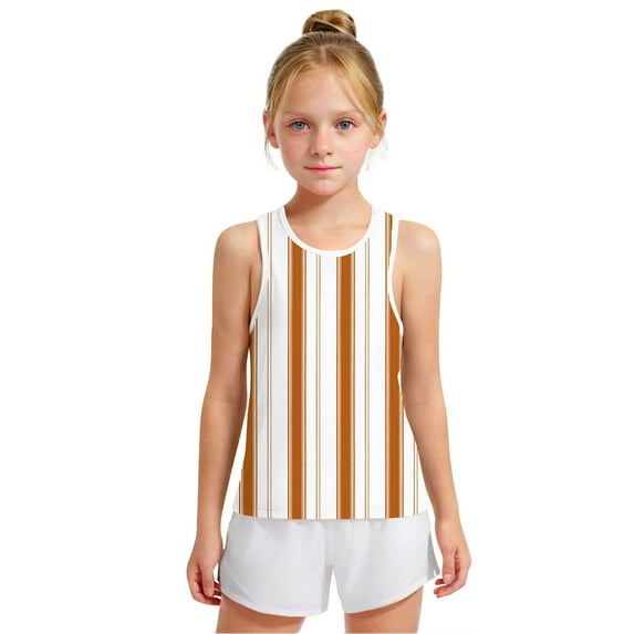 Spazoro Little and Big Girls Tank Tops Undershirts, Summer Striped Breathable Sleeveless Camisole for Kids Girls Boys Brown Size 12 T
