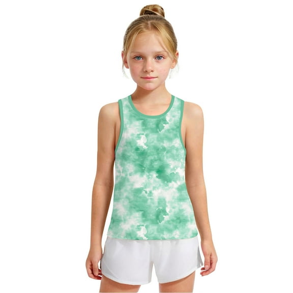 Spazoro Little and Big Girls Tank Tops Undershirts, Summer Tie Dye Sleeveless Breathable Camisole for Kids Girls Boys Green Size 12 T