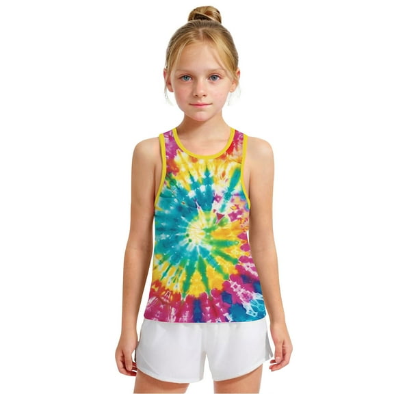 Spazoro Little and Big Girls Tank Tops Undershirts, Tie Dye Breathable Summer Sleeveless Camisole for Kids Girls Boys Multicolor Size 4 T