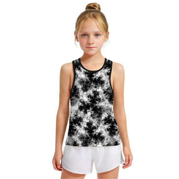 Spazoro Little and Big Girls Tank Tops Undershirts, Tie Dye Summer Breathable Sleeveless Camisole for Kids Girls Boys Black Size 12 T
