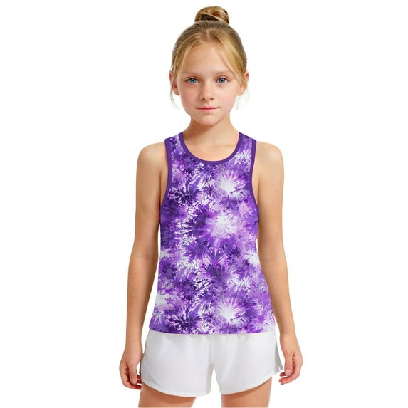 Spazoro Little and Big Girls Tank Tops Undershirts, Tie Dye Summer Breathable Sleeveless Camisole for Kids Girls Boys Purple Size 8 T