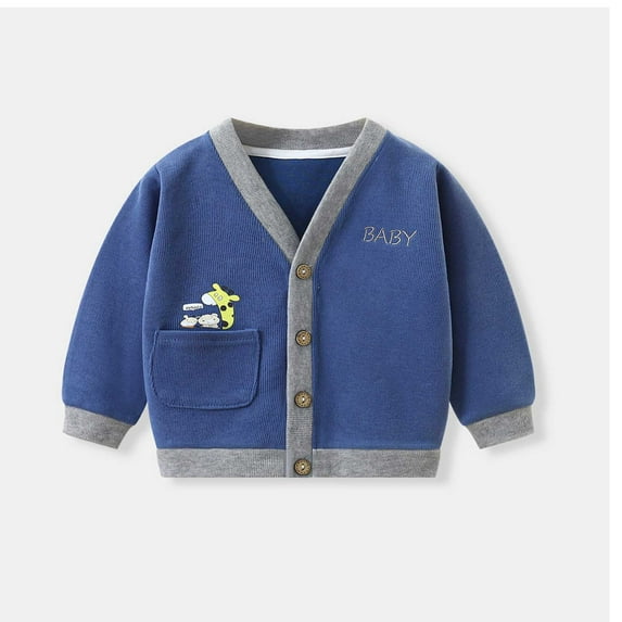 Spazoro Long Sleeve Loose Sweaters For Girls, Cute Print Casual Buttondown V-Neck Toddler Baby Girls Cardigan Navy Size 4 T