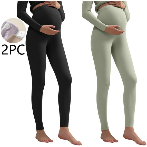 Spazoro Maternity Leggings, 2-Pack Over the Belly Winter Plush Thickened Stretchy Pregnancy Yoga Pants Activewear Gray